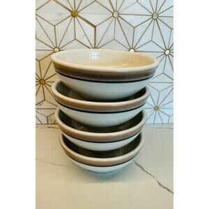 Vintage Syracuse China Bowls | Set of 4‎ Beige & Green Stripe Restaurant Ware